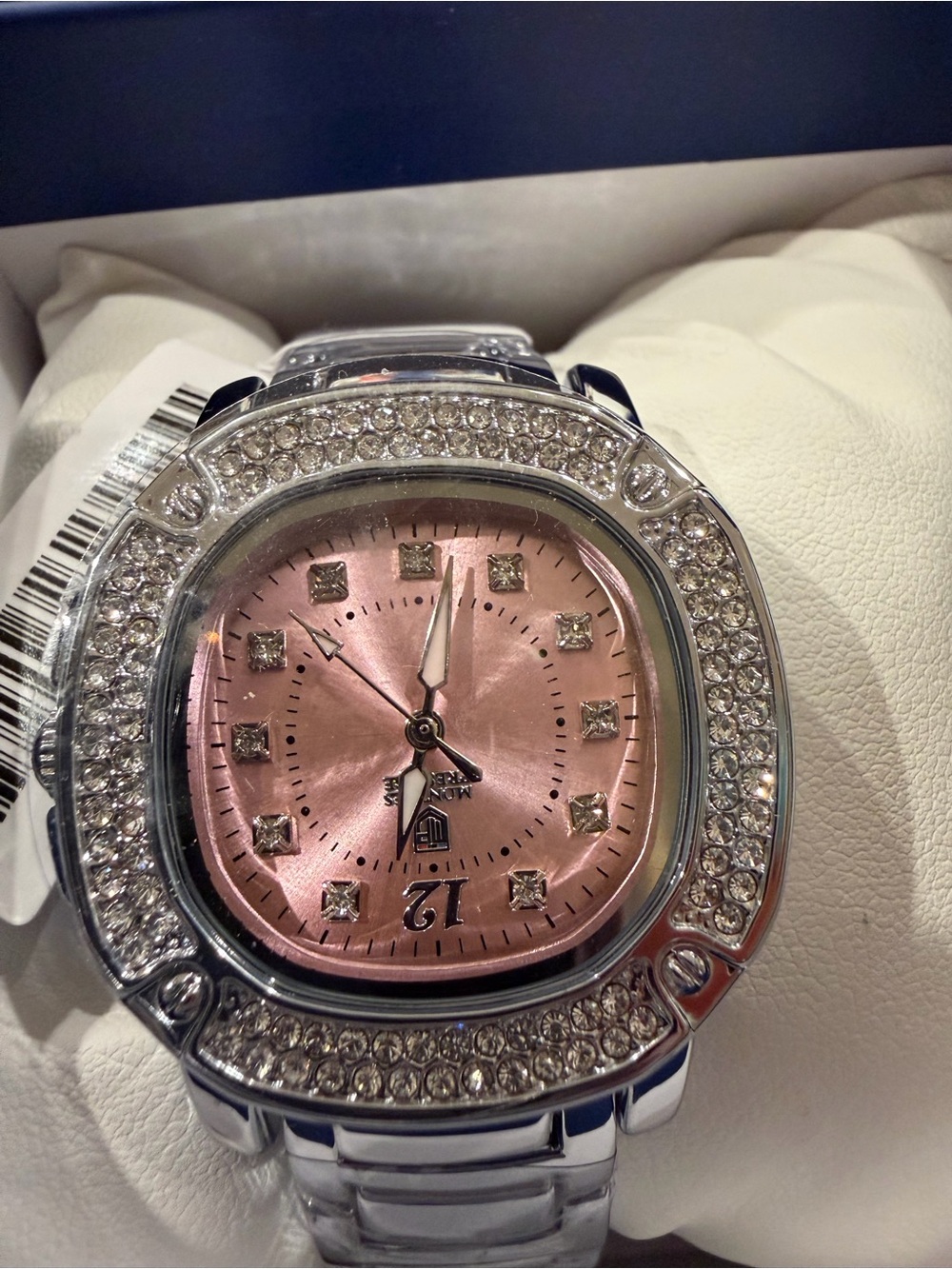 Crystal Bezel Pink Dial Silver Bracelet Watch NIB w tags